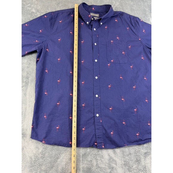 Falls Creek Button Up Shirt Men's Size XL Flamingos Blue Short Sleeve Casual - Picture 7 of 8